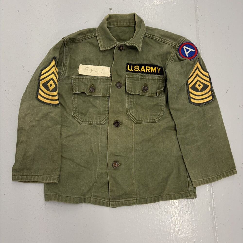 Vintage 50s US Army 13-Star Military Fatigue Green Shirt